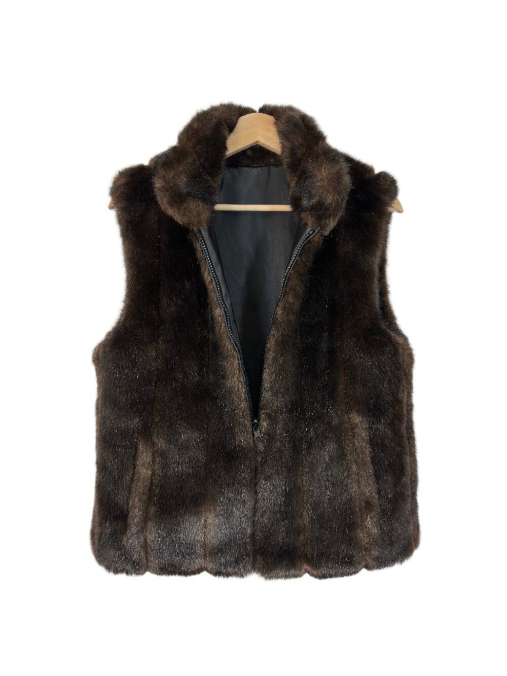 Mobwife Vegan Faux Fur Zip Front Vest Lined Large Fall Layering Old Money Chic